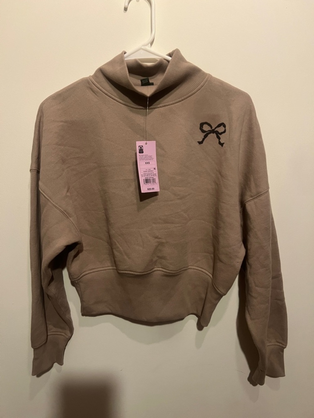 Target Taupe Cropped Pullover Sweatshirt with Black Bow Detail